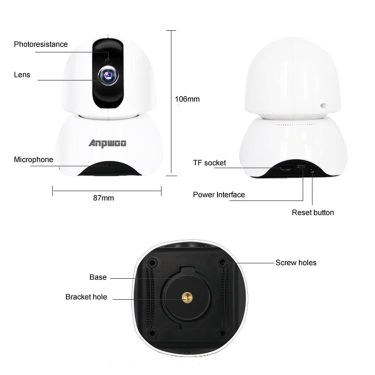 Anpwoo-YT003 2.0 Mega 3.6mm Lens Wide Angle 1080P Smart WIFI Monitor Camera , Support Night Vision & TF Card Expansion Storage, EU Plug, YT003 Anpwoo-YT003 2.0 Mega 3.6mm Lens Wide Angle 1080P Smart WIFI Monitor Camera , Support Night Vision & TF Card Expansion Storage, EU Plug, YT003